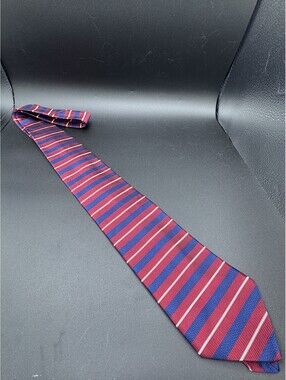 Christopher Hunter 100% Silk Tie USA Made Navy Red Regimental Stripe Necktie